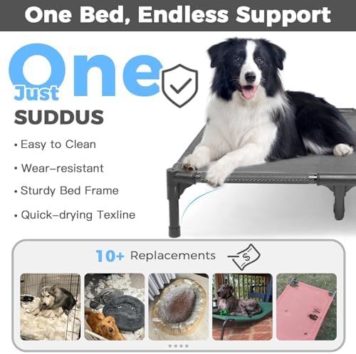 suddus Elevated Dog Bed for Large Dogs 120lb, Breathable Cooling Raised Dog Cot with Dual Support Bars & Metal Frame, No-Slip Feet, Waterproof Pet Bed for Indoor/Outdoor, X-Large, 48 * 36 * 9in, Grey - Image 4