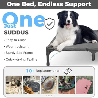 suddus Elevated Dog Bed for Large Dogs 120lb, Breathable Cooling Raised Dog Cot with Dual Support Bars & Metal Frame, No-Slip Feet, Waterproof Pet Bed for Indoor/Outdoor, X-Large, 48 * 36 * 9in, Grey - Image 4