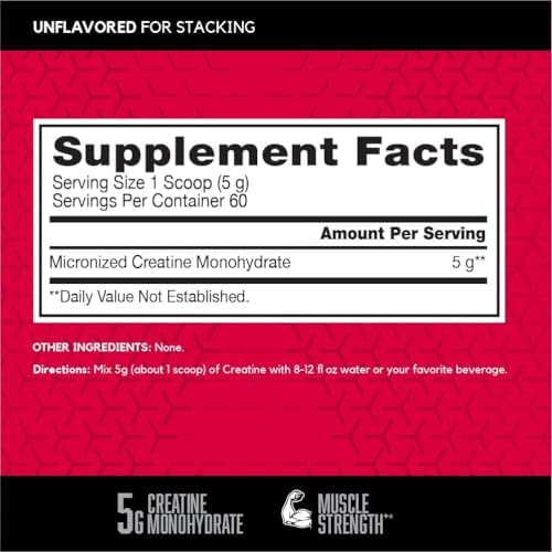 BSN Creatine Supplement tub nutritional information label