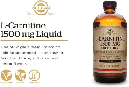Solgar L-Carnitine 1500mg liquid nutritional label details