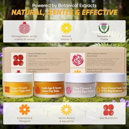 Froya Organics waterless day and night anti-aging balms for mature women shown open on a flat surface.