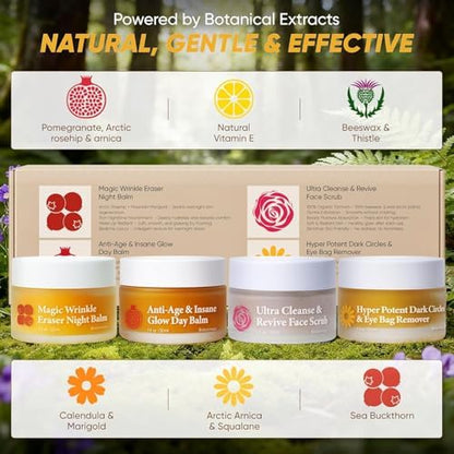 Froya Organics waterless day and night anti-aging balms for mature women shown open on a flat surface.