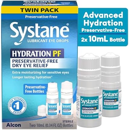 Systane Hydration Twin Pack 2x10ml bottles showing preservative-free labeling.