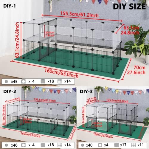 DINMO Small Animal Playpen with Oxford Mat, 24 inches Height, Pet Exercise Fence, Home Protector, Iron Mesh and Plastic Combination, Visualization, DIY, Games Hole Series, 60.2 x 24.8 x 24.8inch - Image 6