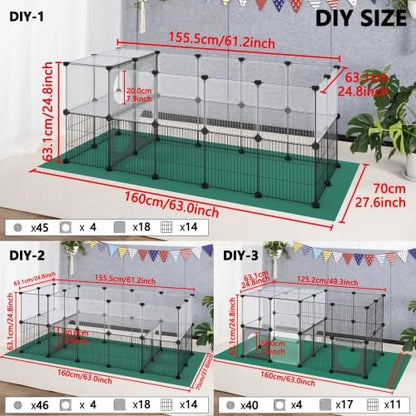 DINMO Small Animal Playpen with Oxford Mat, 24 inches Height, Pet Exercise Fence, Home Protector, Iron Mesh and Plastic Combination, Visualization, DIY, Games Hole Series, 60.2 x 24.8 x 24.8inch - Image 6