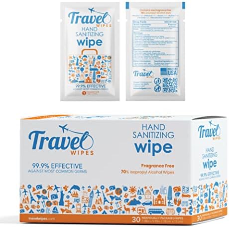 Hand Sanitizing Travel Wipes – 30ct Individually Wrapped | Fragrance-Free, Moisturizing, 70% Isopropyl Alcohol Wipes | Travel, Home, Office, Daily Use | Made in USA - Image 1