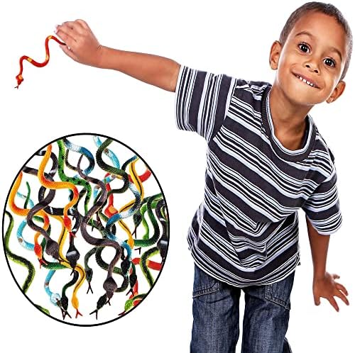 Bulk pack of twenty four pieces of colorful miniature Blulu prank snakes ideal for jungle party favors.