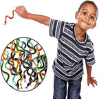 Bulk pack of twenty four pieces of colorful miniature Blulu prank snakes ideal for jungle party favors.