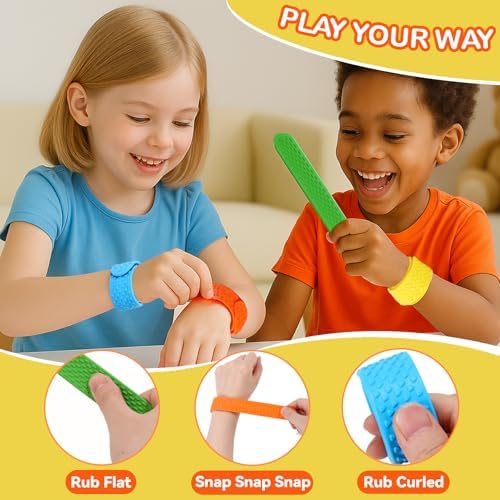 Child wearing vibrant colored sensory slap bracelet