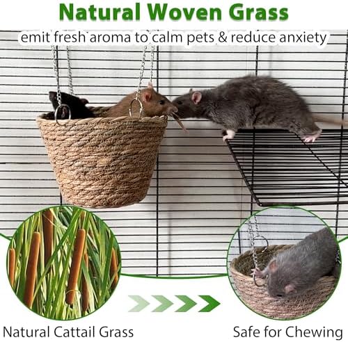 Chew proof rat cage hanging basket bed with four heavy duty metal chains.