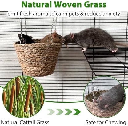 Chew proof rat cage hanging basket bed with four heavy duty metal chains.