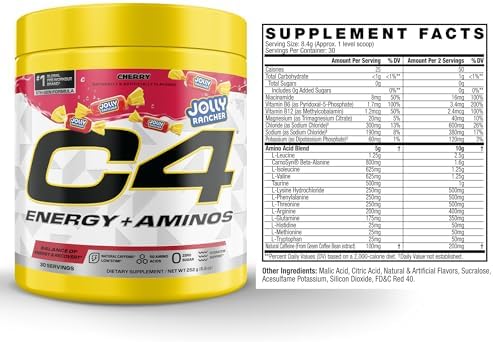 Cellucor C4 Energy Plus Aminos Powder supplemental facts nutrition label