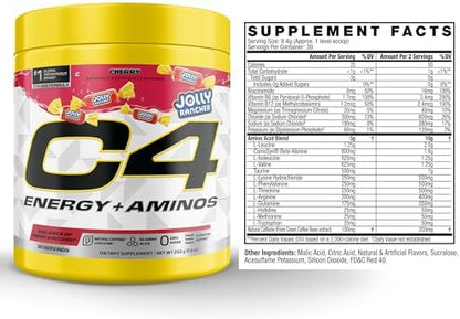 Cellucor C4 Energy + Aminos Powder | Jolly Rancher Cherry | 5g BCAAs & EAAs for Muscle Recovery, 3 Electrolytes for Hydration, 100mg Natural Caffeine | Pre Workout | Zero Sugar, 30 Servings - Image 3