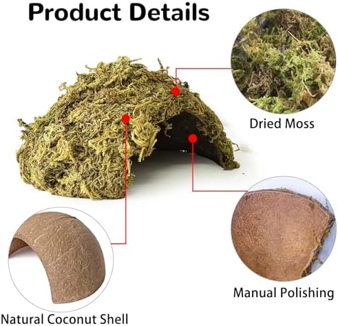 kathson 1Pcs Hamster Hideout, Moss Coconut Hut, Pet Hiding House, Hamster House for Mouse Mice Rat Guinea Pigs Reptiles - Image 4