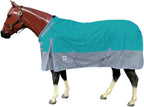 Rugged Ride 1200 Denier Waterproof Adjustable Neck Turnout Blanket front view showing secure double buckle chest closure.