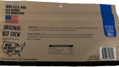 Four pack of Frankly natural beef collagen chew rolls for dog dental health
