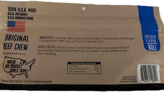 Four pack of Frankly natural beef collagen chew rolls for dog dental health