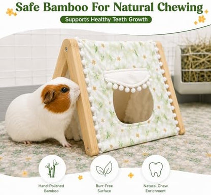 Guinea Pig Hideout No Bottom, Sturdy Bamboo Small Animal House with Window, Rabbit Bunny Tunnel, Easy to Assemble for Hamsters Bunny Rat Chinchillas Playing Hiding, Guinea Pig Cage Accessories, Green - Image 5