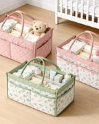 Close up of the botanical print fabric on the Tivellary caddy organizer