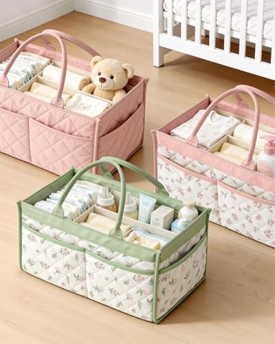 Close up of the botanical print fabric on the Tivellary caddy organizer
