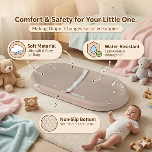 Zeepops baby changing table pad close up of safety restraint belt and texture.