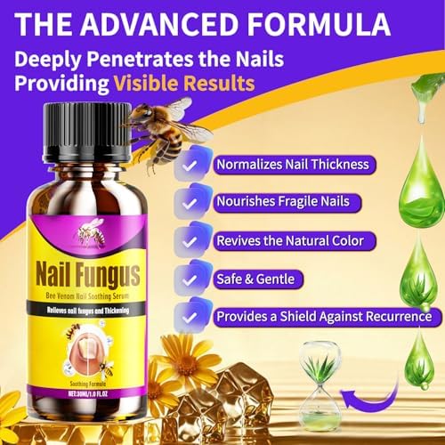 Bee Venom nail repair serum being applied to a thick toenail with a dropper