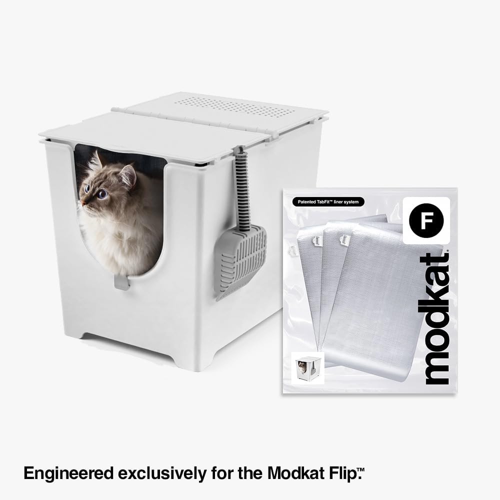Patented TabFit clips on Modkat Flip litter box liner