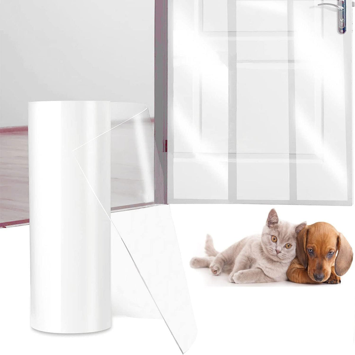 Transparent dog claw shield protecting door frame