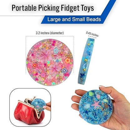 Silicone sensory pick pad with multicolor embedded beads and charms