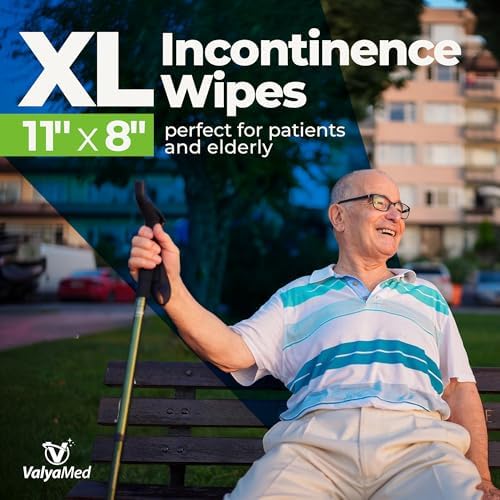ValyaMed incontinence cloths for elderly care showcasing the eleven by eight inches dimension breakdown.