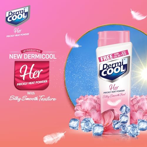 Dermicool Her anti-chafing body powder for women showing cooling ingredients.