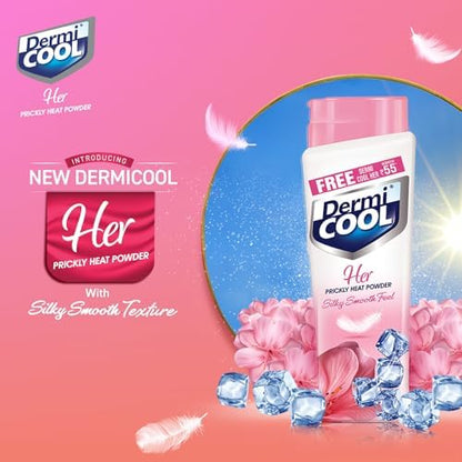 Dermicool Her anti-chafing body powder for women showing cooling ingredients.