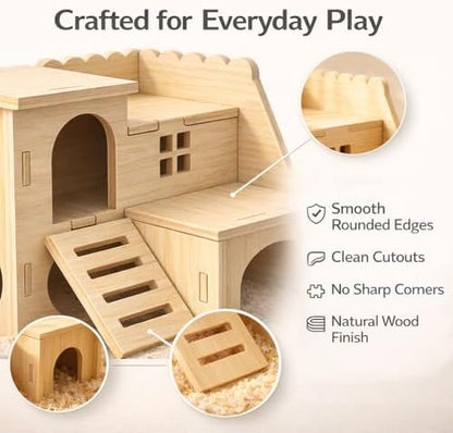 Tiny Hamster Maze Wood House Fun Slide House Double-Decker Hut for Dwarf Gerbil Mouse Mice Rat Small Animals(Only for Small Hamster) - Image 5