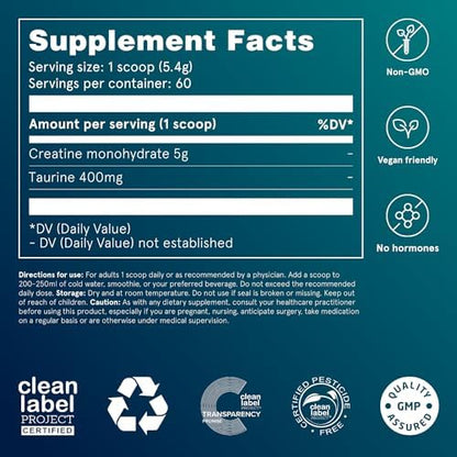 Unflavored creatine and taurine powder texture