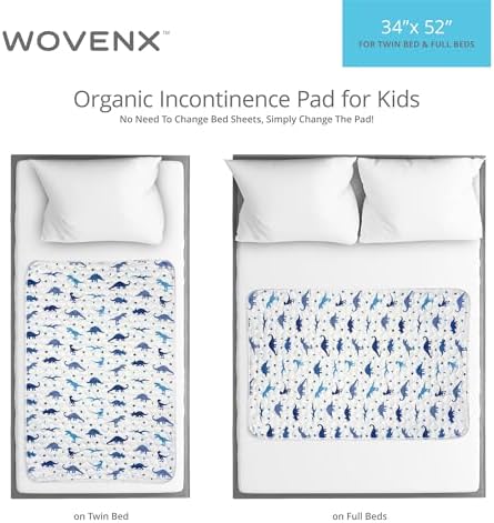 Wovenx incontinence pad packaging showing dimensions and material