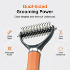 Ergonomic orange and black handle of undercoat rake