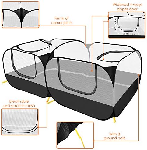 SlowTon Small Animals Playpen - Portable Chicken Coop Run Large Chick Brooder 73"x36"x25" with Detachable Bottom, Pop Up Pet Enclosure Cat Tent for Guinea Pig Bunny Puppy Indoor Outdoor (Flat Top) - Image 5