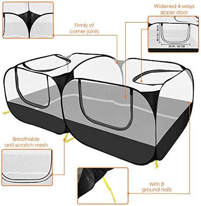 SlowTon Small Animals Playpen - Portable Chicken Coop Run Large Chick Brooder 73"x36"x25" with Detachable Bottom, Pop Up Pet Enclosure Cat Tent for Guinea Pig Bunny Puppy Indoor Outdoor (Flat Top) - Image 5