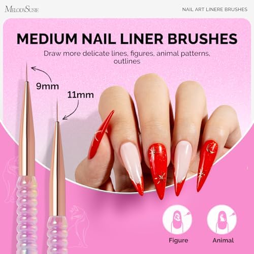 Transparent handle detail of MelodySusie nail art liner brushes