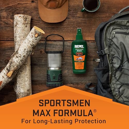 Back label view of Repel Sportsmen Max bug spray showing ingredients and warnings