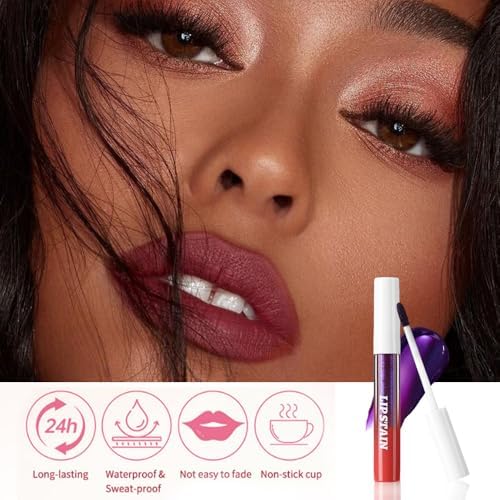 evpct 3Pcs Peel Off Lip Stain Tints, Maroon Mauve Red Matte Liquid Lipstick Lip Stain Long Lasting Waterproof for Women, Non-stick Cup Lipstick Peel Off Highly Pigmented Smudge-proof, 01# & 02# & 03# - Image 5