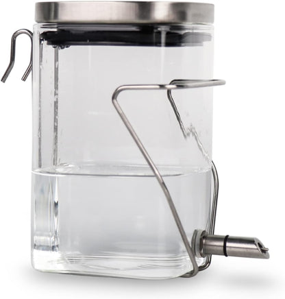 Guinea Pig Water Bottle No Drip, Rabbit Glass Waterer, Chinchilla Stainless Steel Nozzle Anti-Bite Water Dispenser for Small Animal, Bunny, Hamster, Sugar Glider and Rat(20.2oz) - Image 1