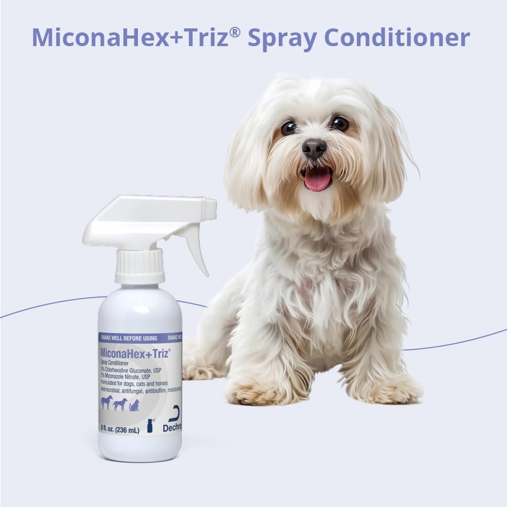 Authentic imported USA pet spray conditioner packaging close up view.