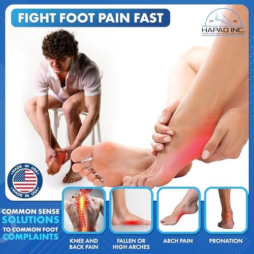 Self-adhesive backing on Hapad scaphoid pads for secure shoe placement.