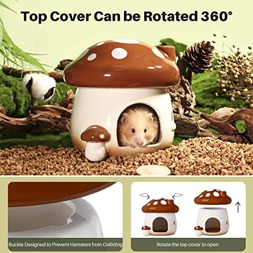 BUCATSTATE Hamster Hideout Ceramic, Mushroom Shape Hamster House and Habitats Cool Bed Ideal for All Season Dwarf Hamster Gerbil Mice Golden Bear (Brown-Large) - Image 6