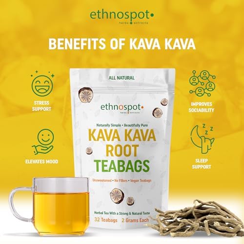 Ethnospot Kava Root Relaxation Tea packaging side panel displaying authentic product details and ingredients