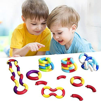 Durable plastic segments of twisty fidget toy snapped together