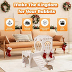 Large Rabbit House, Wooden Bunny Castle with 3 Houses Indoor, Rabbit Guinea Pig Cage Multistory Climbing Tower Sturdy Wooden Castle, Small Animal Hideaway Tunnel - Image 5