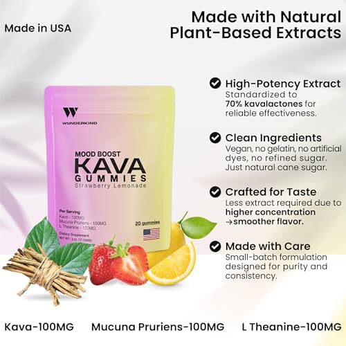 Wunderkind 70 percent kavalactones strawberry lemonade flavored vegan gummies side view label