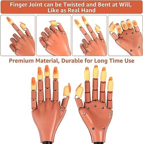 Adjustable nail art training hand with nail tips
